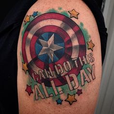 a captain america tattoo with the words can do this all day