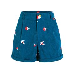 Corduroy Mushroom Mid Waist Shorts Teal Blue. Size Medium 2.25" Inseam 14" Across Waistband When Laying Flat Length Is 14 In. Pet Free Smoke Free Home.