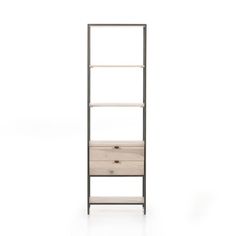 a tall shelf with drawers on it