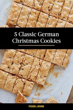 christmas cookie bars with text overlay reading 5 classic german christmas cookies