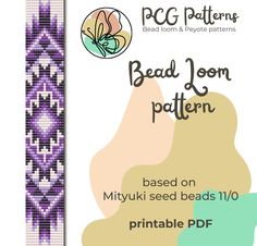 the bead loom pattern is shown in purple and green