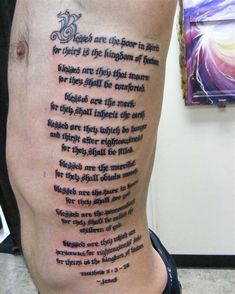 a man with a tattoo on his leg that has words written in it