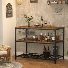 Buy Kitchen Island with Wine Glass Holder, Homieasy Industrial Wood and Metal Coffee Bar, Bar Wine Rack, Kitchen Prep Table, Wine Rack Table, Kitchen Island Tops, Industrial Kitchen Island, Prep Table, Kitchen Island Table