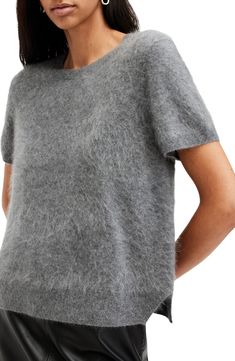 Enjoy the comfort and luxury of a pure cashmere sweater in this crewneck version framed with short sleeves. Crewneck Short sleeves Ribbed cuffs and hem 100% cashmere Dry clean Imported Womens Cashmere, Short Coat Jackets, Knitted Tshirt, Short Sleeved Sweaters, The 90s, Denim Outfit, Cashmere Sweater, All Saints, Puffer Coat