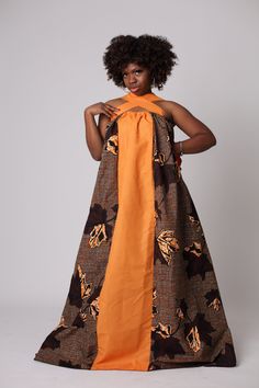 Multi-way African print maxi dress with 2 side pockets. It is very classy yet comfortable and will be perfect for any event. Great for maternity, post-partum, or simply boho style for maximum comfort. This dress can be worn in at least 6 different ways: 1. Strapless / Tube 2. Parallel straps; shoulder knot 3. Parallel straps; back knot 4. Crossed straps 5. One shoulder strap 6. Halter neck There are some other ways I'm sure you can come up with for this beautiful dress. The dress on the model ha African Doll, African Elegance, Ankara Maxi Dress, Chic Cocktail Dress, Maxi Dress Boho, Dress Ankara, Multi Way Dress, African Maxi Dresses, Elegance Style