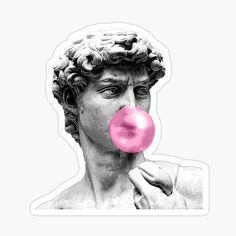 a pink bubble in the shape of a man's face with his hand to his mouth