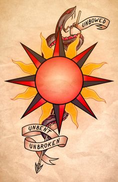 an old school tattoo design with the sun and arrow