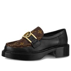 (WMNS) LOUIS VUITTON Academy Loafers 'Black with Brown Monogram and Gold Plate' 1A7TXN Louis Vuitton Loafers, Limited Edition Sneakers, Sports Sneakers, Sport Sneakers, Gold Plate, Limited Edition, Loafers, Louis Vuitton, Monogram