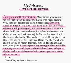 a letter written in pink ink with the words,'i am your shield protection many times