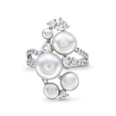 You’ll have a wow moment when you add this alluring cluster ring to your attire. Sterling silver This cluster design features multi-sized button-shaped freshwater cultured pearls and round white lab-created sapphires Dainty white lab-created sapphires line the bypass split shank Elegant Diamond White Multi-stone Cluster Ring, Elegant White Gold Cluster Ring, White Cluster Pearl Ring For Wedding, Elegant Multi-stone Cluster Ring In White Gold, Elegant White Gold Multi-stone Cluster Ring, Elegant White Multi-stone Diamond Ring, Elegant Cluster Pearl Ring For Formal Occasions, Elegant Formal Multi-stone Pearl Ring, Elegant Formal Cluster Pearl Ring