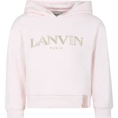 Color: Pink Pink sweatshirt with hood in 100% organic cotton, ribbed cuffs and hem. It is embellished with embroidered logo on the front and multicolor band on the hem. 100% Organic Cotton. Wash inside out. Sales Clothes, Lanvin Sneakers, Lanvin Shoes, Bath Robes For Women, Hooded Cardigan Sweater, Paris Logo, Hooded Cardigan, Blazer Outfits, Kids Sweater