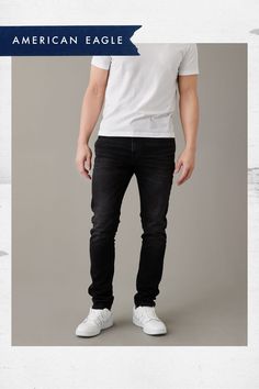 AirFlex+/Authentic denim look with flexibility and comfort you have to feel to believe./High stretch level that keeps its shape/Full length/Black wash Black Casual Elastane Jeans, Casual Elastane Jeans, Modern Black Stretch Jeans, Modern Stretch Jeans For Everyday, Slim Jeans, Women's Jeans, American Eagle Outfitters, American Eagle, Full Length