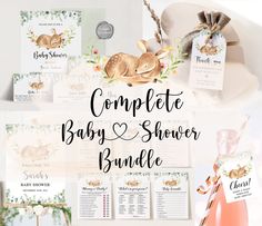 the complete baby shower bundle is shown with its tags and price tags on it, along with other items