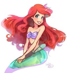 the little mermaid is sitting on her stomach