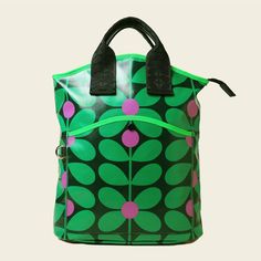 Carry Backpack - Sixties Stem Emerald Retro Satchel Backpack For Everyday Use, Green Standard Backpack For Daily Use, Green Backpack With Top Carry Handle, Retro Backpack With Adjustable Strap, Green Tote Backpack With Large Capacity, Large Capacity Green Tote Backpack, Green Large Capacity Tote Backpack, Retro Backpack For Everyday Use With Zipper, Retro Bags With Adjustable Strap And Standard Backpack Shape