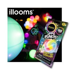 an image of balloons in the dark with light up colors and text that reads, unicorns punch