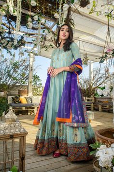 Discover Fresh Sophistication with Crystal Green Pakistani Designer Dress – Shireen Lakdawala Silk Sets With Printed Motifs In Maxi Length, Silk Maxi Sets With Printed Motifs, Silk Anarkali Set With Printed Motifs And Traditional Drape, Green Floor-length Raw Silk Dupatta, Bohemian Cotton Silk Sets With Zari Work, Transitional Chanderi Sharara With Printed Motifs, Floor-length Silk Sets With Printed Motifs, Festive Raw Silk Sets With Printed Motifs, Festive Raw Silk Kurta With Printed Motifs