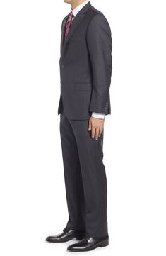 Finely textured wool enriches a handsome, American-made suit featuring flat-front trousers paired with a two-button, notched-lapel jacket. Style Name:Hickey Freeman Infinity Classic Fit Solid Wool Suit. Style Number: 6026145. Classic Formal Pantsuit With Flat Front, Modern Notch Lapel Pantsuit For Formal Occasions, Timeless Notch Lapel Pantsuit For Formal Occasions, Business Pantsuit With Notch Lapel And Pressed Crease, Classic Business Pantsuit With Pressed Crease, Formal Notch Lapel Pantsuit With Concealed Placket, Notch Lapel Pantsuit With Pressed Crease For Business, Classic Notch Lapel Business Pantsuit, Classic Notch Lapel Pantsuit For Business