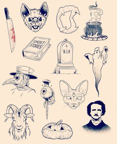 an image of halloween icons drawn by hand