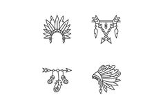 four native american symbols are shown in black and white, including an eagle headdress