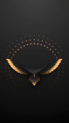 an eagle with gold stars in the background on a black background, it is designed to look