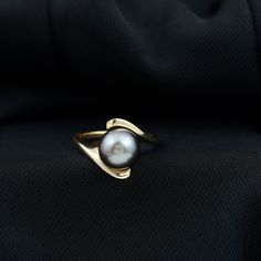 Tahitian Black Pearl Solitaire Bypass Engagement Ring in Gold – Rosec Jewels