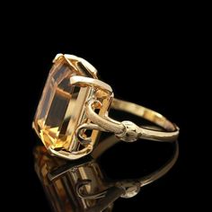 Vintage 18k Yellow Gold & Citrine Cocktail Ring - Etsy Luxury Yellow Gold Octagon Topaz Ring, Luxury Citrine Topaz Ring With Emerald Cut, Fine Jewelry Yellow Gold Octagon Topaz Ring, Yellow Gold Octagon Topaz Ring Fine Jewelry, Yellow Gold Octagon Topaz Ring In Fine Jewelry Style, Yellow Gold Octagon Topaz Ring, Luxury Gold Emerald Ring Collectible, Rectangular Yellow Gold Topaz Ring, Classic Emerald Ring With Rectangular Stone For Formal Occasions