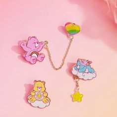 3 Piece Care Bears Pins Comes With 3 Pins (Pictured) Includes Pink, Yellow, And Blue Care Bears Super Cute And Perfect To Put On Hats, Bags, And More! Pet Friendly Home Smoke Free Home Bennies Hats, Care Bear Tattoos, Funshine Bear, Bear Halloween, Bear Pride, Purple Headbands, Rainbow Keychain, Bear Hat, Slippers Cozy