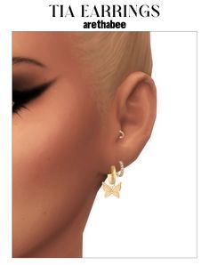 a woman with earrings on her face and the words tia earings are in front of her