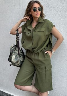 String Pocket, Short Sleeve Suit, Winter Mini Dresses, Two Piece Short Set, One Piece Outfit, Solid Color Shirt, Turndown Collar, Summer Style Casual, Cardigan Top