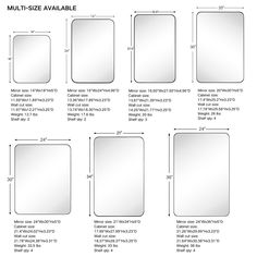 the size and measurements for a mirror with different shapes, sizes and colors to choose from