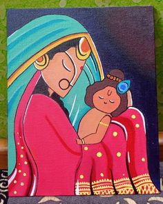 a painting of a woman holding a child