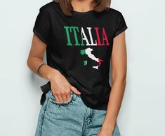 Italy Shirt, Italia Tshirt, Trip to Italy Gifts, Italy Tee, Italy Souvenir .: 100% Airlume combed and ringspun cotton (fiber content may vary for different colors) .: Light fabric (4.2 oz/yd² (142 g/m .: Retail fit .: Tear away label .: Runs true to size Depending on available stock, shirt may be either Bella Canvas 3001 or Gildan 64000. Both shirts are similar in quality, weight and softness. FINER DETAILS * Printed on super soft premium material * Designed in the U.S.A. * Made to last PROPER S Casual Logo Print T-shirt For Gift, Casual Logo Print T-shirt As Gift, Casual T-shirt With Logo Print For Gift, Italy Gifts, Italy Shirt, Italy Gift, Italy Flag, Trip To Italy, Look Plus