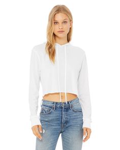 Ladies' Cropped Long Sleeve Hooded T-Shirt - SOLID WHT TRBLND - L | Bella + Canvas Women's Cropped Long Sleeve Hooded T-Shirt in Solid White Triblend Size Large | Ringspun Cotton B Blank Hoodies, Crop Top Hoodie, Cuffed Sleeve, Cropped Long Sleeve, Sporty Look, 21 Days, Wholesale Clothing, Cropped Hoodie, Post Office