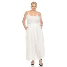 Elevate your fashion game with this flowy and effortlessly chic skirt. This maxi skirt from White Mark boasts a pleated design that adds texture, movement, and a touch of sophistication to your look. Dress it up or down as this skirt is incredibly versatile. Pair it with a tucked in blouse and heels for a sophisticated look or go for a more relaxed vibe with a tucked in tee and sandals and pair it with a jacket on chilly days. It’s perfect for various occasions and style preferences. Chic Tiered Maxi Dress With Gathered Skirt, Chic Maxi Dress With Gathered Tiered Skirt, White Pleated Maxi Dress, Elegant White Tiered Maxi Skirt, Relaxed Fit Tiered Skirt Maxi Dress, Chic Tiered Maxi Dress With Relaxed Skirt, Chic Maxi Dress With Relaxed Tiered Skirt, Chic Maxi Dress With Tiered Skirt, Spring Flowy Pleated Maxi Dress