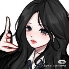 a drawing of a girl with long black hair giving the thumbs up sign while wearing a suit and tie