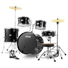 a black drum set on a white background