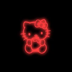 a red hello kitty neon sign on a black background with the word hello kitty written below it