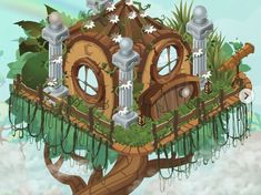 an illustration of a tree house in the sky