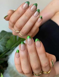 Almond Tips, Ombre Chrome Nails, Cherry Nail Art, French Almond, Fruit Nail Art, Green French, May Nails