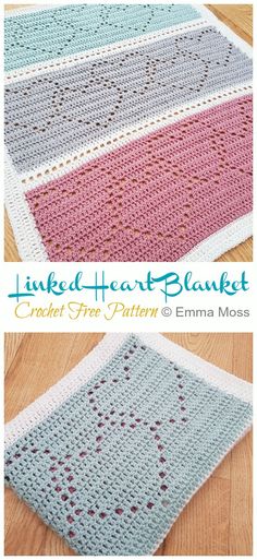 the finished crocheted heart blanket is shown