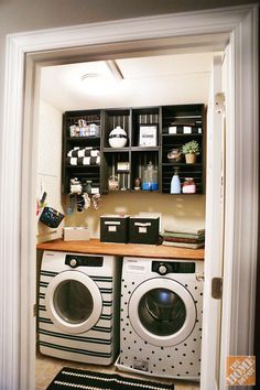 a washer and dryer in a small room