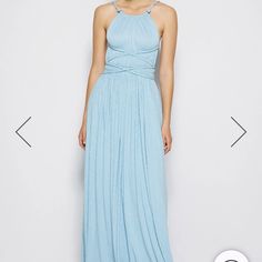 Size Medium. Never Been Worn. Perfect Condition Blue Maxi Dress With Tie Back For Evening, Blue Tie Back Maxi Dress For Evening, Light Blue Formal Maxi Dress For Summer, Light Blue Formal Summer Maxi Dress, Summer Formal Light Blue Maxi Dress, Blue Sleeveless Pre-draped Maxi Dress, Plisse Dress, Jonathan Simkhai, Colorful Dresses