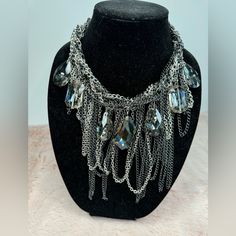 Necklace With Fringe Chains And Large Crystal Glass Large Crystal, Large Crystals, Crystal Glass, Womens Jewelry Necklace, Jewelry Necklaces, Necklaces, Women Jewelry, Chain, Crystals