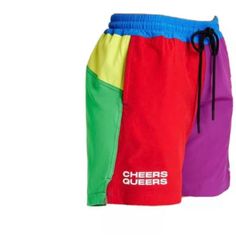 New With Tag Humankind Swimming Multicolored Pride Trunk Short Unisex Come In Multiple Sizes Small Medium, Large And Extra Large Mens Shorts, Pink And Orange, Swimming, Man Shop, Color