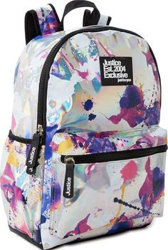 Justice Sport 17” Girls Backpack Paint Splatter Pink Holographic Laptop Sleeve. Trendy Multicolor Backpack For Spring, Trendy Multicolor Spring Backpack, Justice Backpacks, Pink Holographic, Girls Backpack, Girl Themes, Llbean Backpack, Zipped Bag, Girl Backpacks