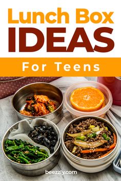 lunch box ideas for teens with oranges and other foods in metal bowls on a table