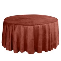 a round table with a red cloth on the top and an orange skirt around it