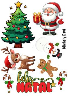 an image of christmas stickers with santa and reindeers