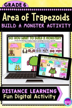 a laptop and a phone with the text area of trapezoids build a monster activity